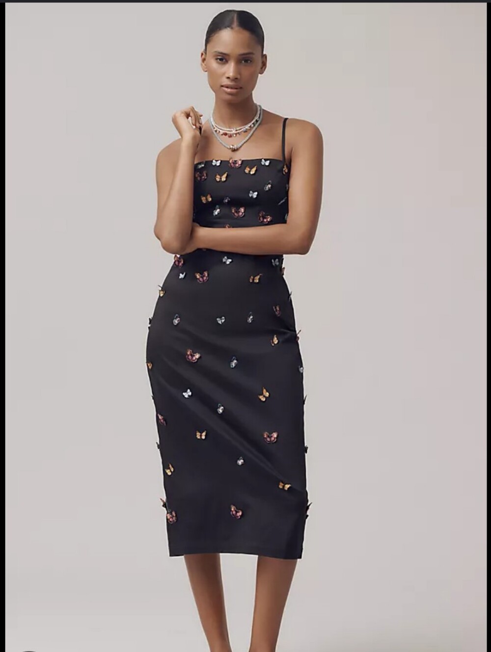 The Brynne 3D Spaghetti-Strap Midi Dress by Maeve Butterfly-Embellished Edition